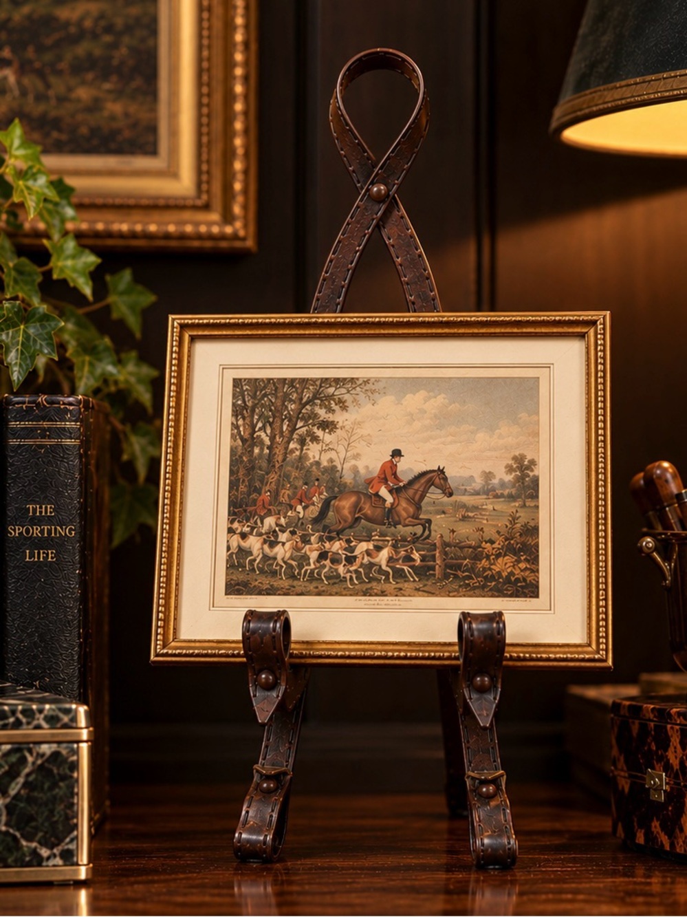 Equestrian Tack Dark Brown Leather-Look 13.5” Metal Art / Photo Display Easel